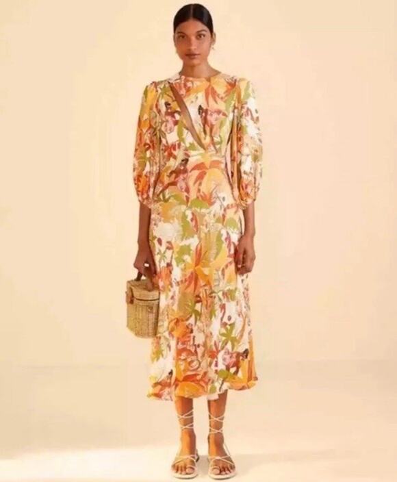 Farm Rio Dresses & Skirts - NWT Farm Rio Leopard Forest Sand Midi Dress Cutout Tropical Print XS